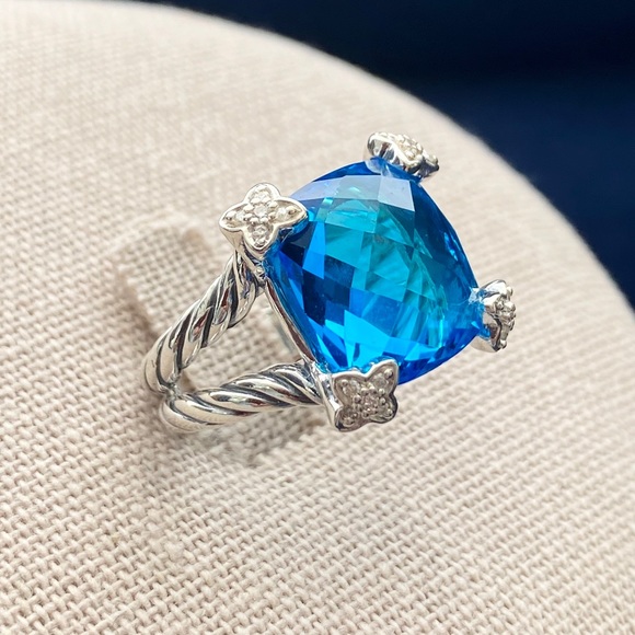 David Yurman Jewelry - ✨David Yurman Blue Topaz Cushion On Point Sz 5.5